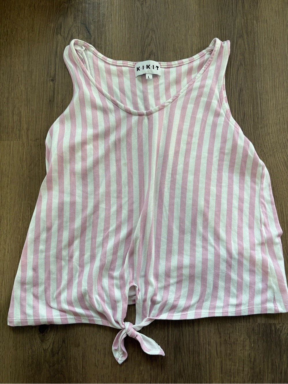 KIKIT Pink & White Striped Tie Front Tank Large